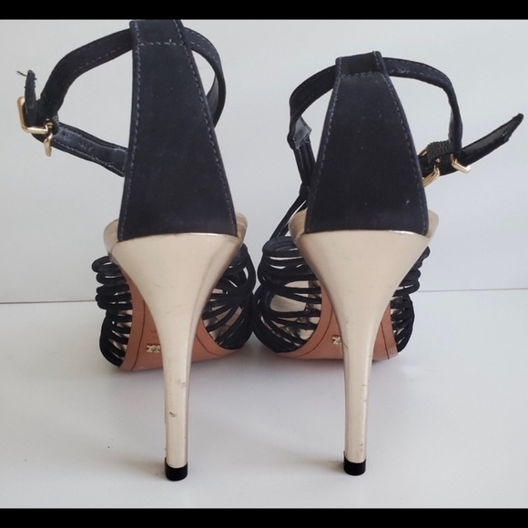 SCHUTZ || Strappy Gold Stiletto Sandals || Size 9 - Picture 4 of 6